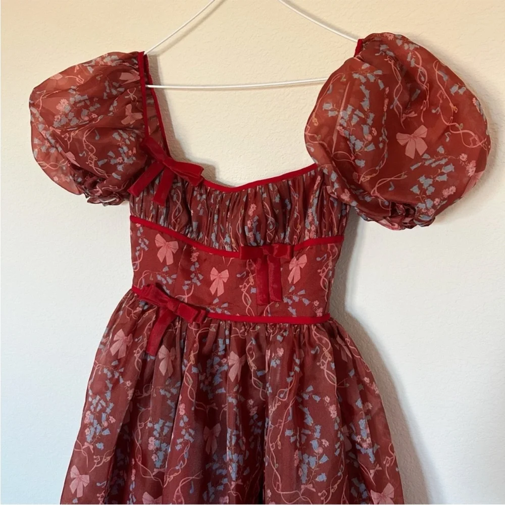 Fairy Tong Rococo Melody Midi Dress Wine - Picture 8 of 8